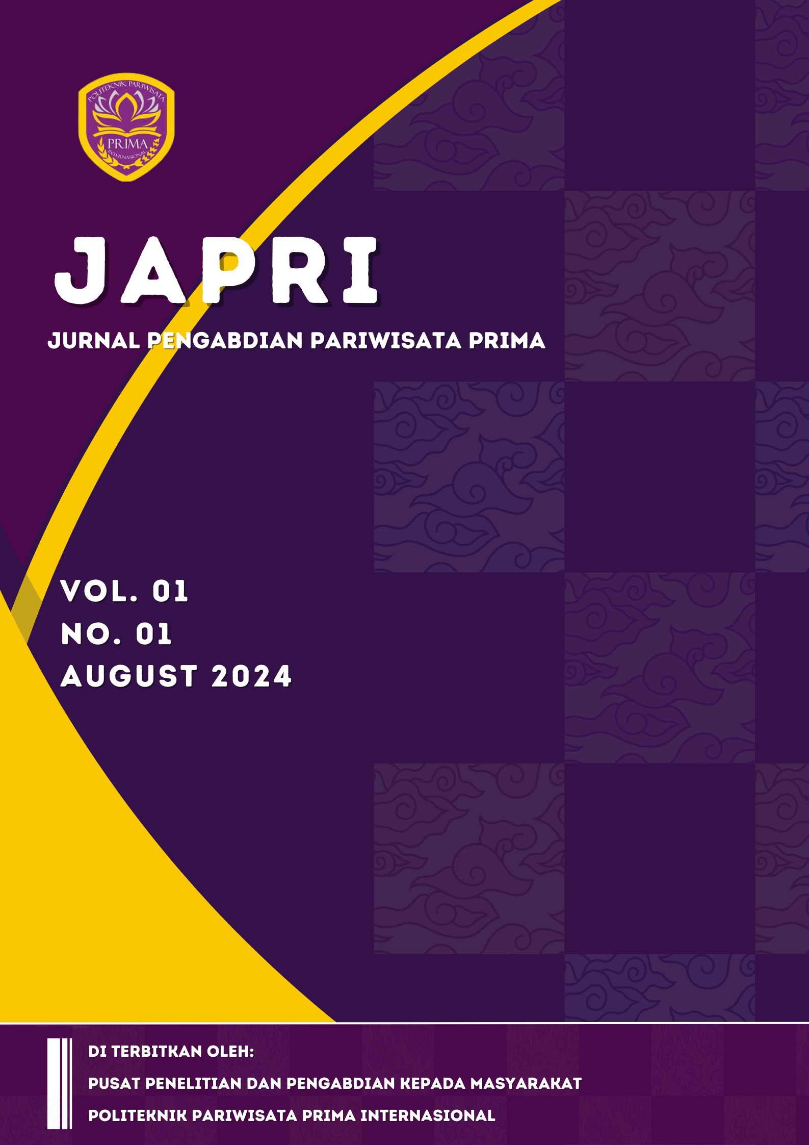 					View Vol. 1 No. 01 (2024): August - Jurnal Pengabdian Pariwisata Prima (JAPRI)
				